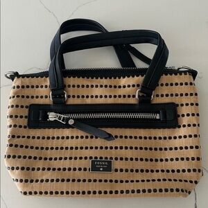 Fossil Dawson  Light Tan and Black Satchel Tote Bag